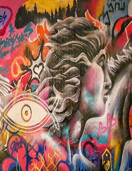 graffiti art for a restaurant wall based on brand language