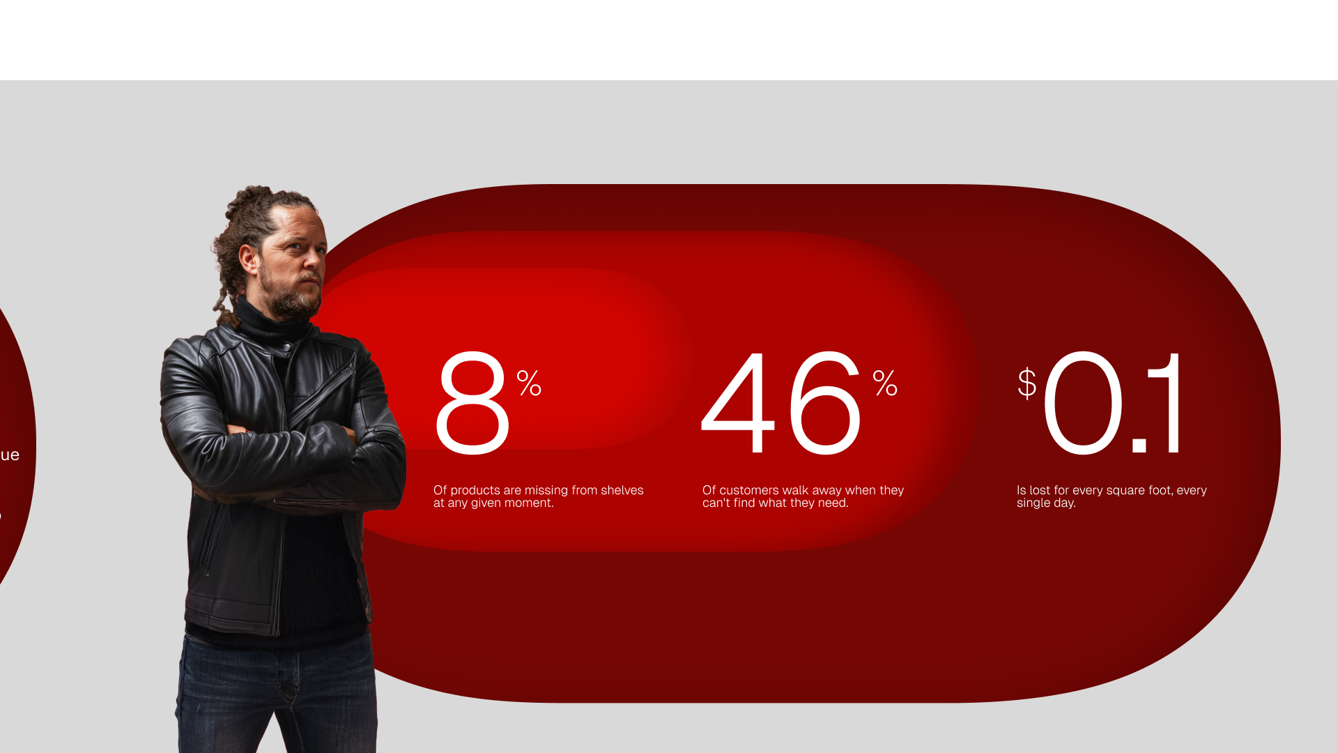 תיאור alt: אדם בלבוש עור מושך פוזה עם רקע מרובע אדום וסטטיסטיקות.