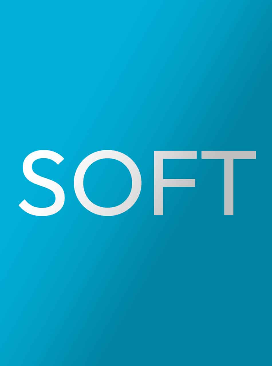 מילה "רך" על רקע כחול חלק, עיצוב מודרני ומינימליסטי.